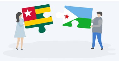 Togolese ve Cibutya bayrakları ile iki bulmaca parçaları tutan çift. Togo ve Cibuti ulusal sembolleri birlikte.
