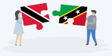 Trinidadian ve Kittitian bayrakları ile iki bulmaca parçaları tutan çift. Trinidad ve Tobago ve Saint Kitts ve Nevis ulusal sembolleri birlikte.