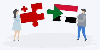 Çift Tongan ve Sudan bayrakları ile iki bulmaca parçaları tutan. Tonga ve Sudan ulusal sembolleri birlikte.
