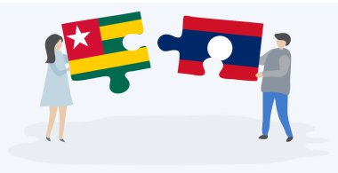 Togolese ve Lao bayrakları ile iki bulmaca parçaları tutan çift. Togo ve Laos ulusal sembolleri birlikte.