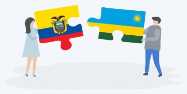 Ekvador ve Ruanda bayrakları ile iki bulmaca parçaları tutan çift. Ekvador ve Ruanda ulusal sembolleri birlikte.