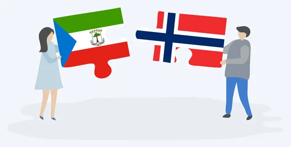 Pár Holding Két Rejtvények Egyenlítői Guineai Norvég Zászlók Egyenlítői Guinea — Stock Vector