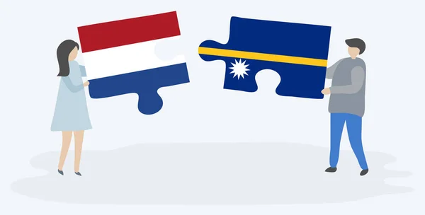 Coppia Contenente Due Pezzi Puzzle Con Bandiere Olandesi Nauruan Paesi — Vettoriale Stock