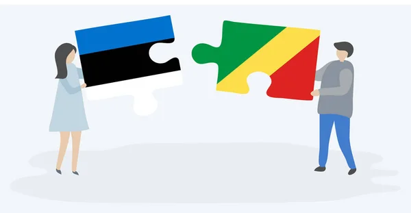 Ζευγάρι Που Κρατά Δύο Κομμάτια Παζλ Εσθονικές Και Κονγκό Σημαίες — Διανυσματικό Αρχείο