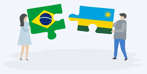 브라질과 르완다 국기와 조각을 브라질과 르완다 — 스톡 벡터