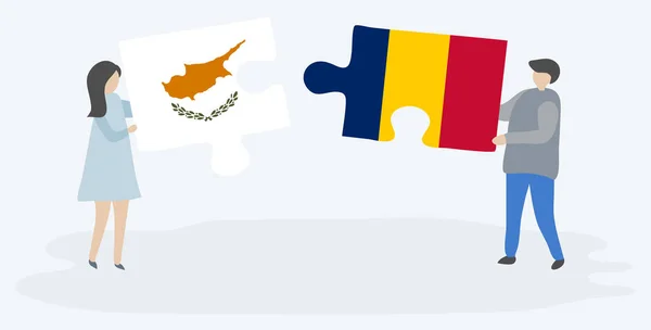 Pár Jich Drží Dvě Skládanky Kyperskými Chadianskými Vlajkami Kypr Čadu — Stockový vektor