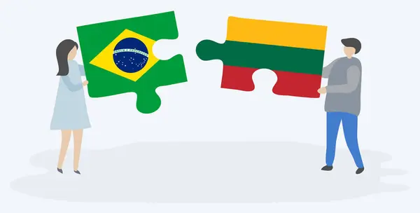 브라질과 리투아니아 국기와 조각을 브라질과 리투아니아 — 스톡 벡터