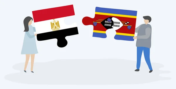 Dvojice Která Drží Dvě Skládanky Vlajkami Egypta Swazi Egypt Svazijsko — Stockový vektor