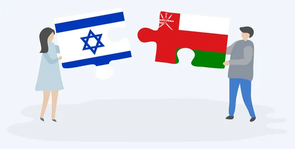 Par Holder Puslespil Stykker Med Israelske Omani Flag Israel Oman – Stock-vektor