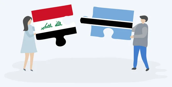 Paar Mit Zwei Puzzleteilen Mit Irakischen Und Motswana Flaggen Irakische — Stockvektor