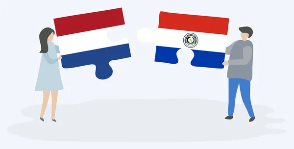 Pár Gazdaság Két Rejtvények Darab Holland Paraguayan Zászlók Holland Paraguayi — Stock Vector