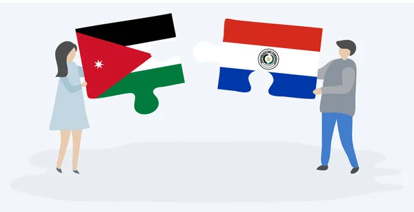 Paar Houden Twee Puzzels Stukken Met Jordanian Paraguayaanse Vlaggen Jordanië — Stockvector