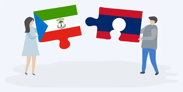 Néhány Gazdaságban Két Puzzle Darabot Egyenlítői Guinea Lao Zászlók Egyenlítői — Stock Vector