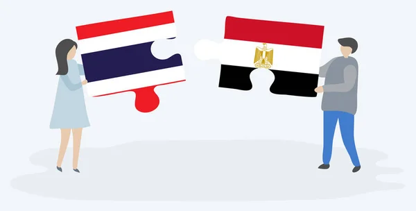 Pár Jich Drží Dvě Skládanky Thajskými Egypťany Národní Symboly Thajska — Stockový vektor