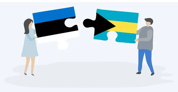 Paar Mit Zwei Puzzleteilen Mit Estnischen Und Bahamischen Flaggen Estland — Stockvektor