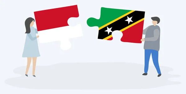 Endonezya Kittitian Bayrakları Ile Iki Bulmaca Parçaları Tutan Çift Endonezya — Stok Vektör