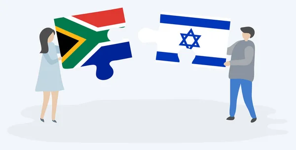 Paar Mit Zwei Puzzleteilen Mit Südafrikanischen Und Israelischen Flaggen Südafrika — Stockvektor