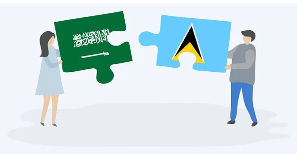 Paar Houden Van Twee Puzzels Stukken Met Saoedi Arabië Saint — Stockvector