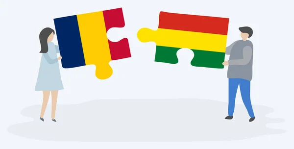 チャドとボリビアの旗を持つ2つのパズルのピースを保持しているカップル チャドとボリビアのシンボル — ストックベクタ