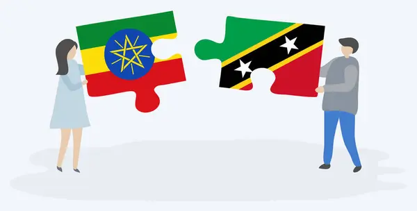 Etiyopya Kittitian Bayrakları Ile Iki Bulmaca Parçaları Tutan Çift Etiyopya — Stok Vektör