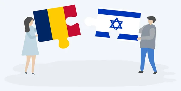 Paar Houden Twee Puzzels Stukken Met Chadian Israëlische Vlaggen Tsjaad — Stockvector