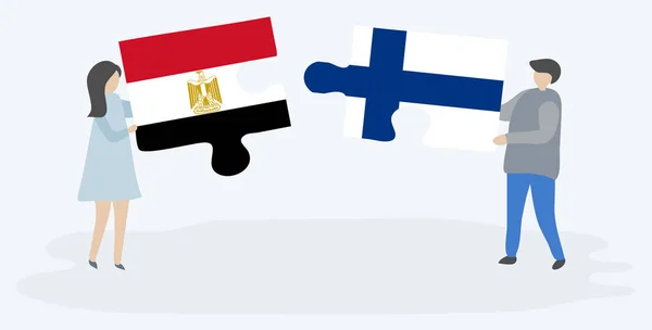 Pár Két Rejtvénydarabot Egyiptomi Finn Zászlóval Egyiptom Finnország Nemzeti Szimbólumok — Stock Vector