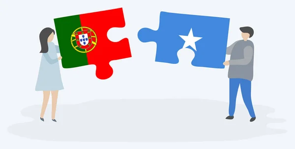 Paar Mit Zwei Puzzleteilen Mit Portugiesischen Und Somalischen Flaggen Portugiesische — Stockvektor