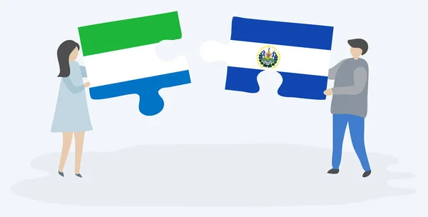 Paar Houden Twee Puzzels Stukken Met Sierra Leonean Salvadoraanse Vlaggen — Stockvector