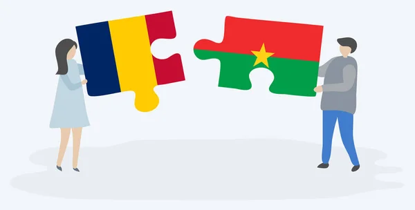 Paar Houden Twee Puzzels Stukken Met Chadian Burkine Vlaggen Tsjaad — Stockvector