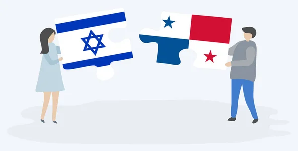 Par Holder Puslespil Stykker Med Israelske Panamanske Flag Israel Panama – Stock-vektor