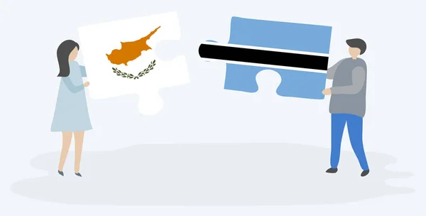 夫妇拿着两个拼图片与塞浦路斯和莫茨瓦纳国旗 塞浦路斯和博茨瓦纳国家符号在一起 — 图库矢量图片