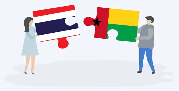 Paar Met Twee Puzzels Stukken Met Thai Bissau Guineaanse Vlaggen — Stockvector