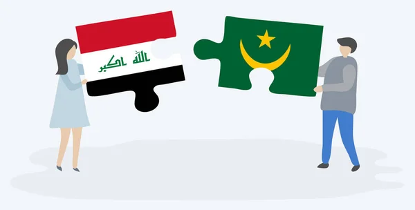 Paar Mit Zwei Puzzleteilen Mit Irakischen Und Mauretanischen Flaggen Irakische — Stockvektor
