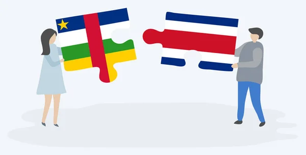 Dvojice Drží Dvě Skládanky Vlajkami Středoafrických Kostarických Národní Symboly Středoafrické — Stockový vektor