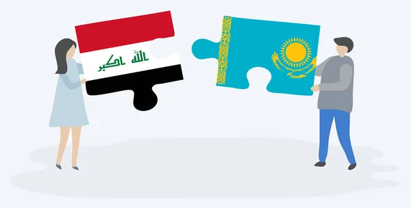 Paar Mit Zwei Puzzleteilen Mit Irakischen Und Kasachischen Flaggen Irakische — Stockvektor
