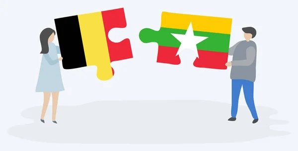 Paar Mit Zwei Puzzleteilen Mit Belgischen Und Burmesischen Flaggen Belgische — Stockvektor