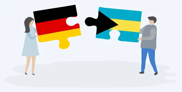 Couple Tenant Deux Pièces Puzzles Avec Des Drapeaux Allemands Bahamiens — Image vectorielle