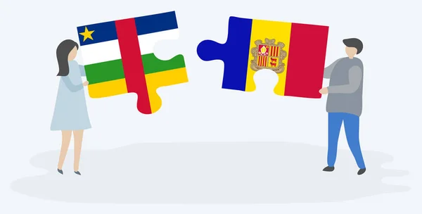 Couple Tenant Deux Pièces Puzzles Avec Des Drapeaux Afrique Centrale — Image vectorielle