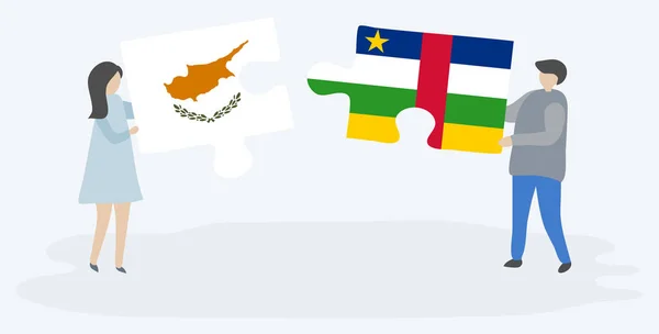 Pár Jich Drží Dvě Skládanky Kyperskou Středoafrickou Vlajkou Národní Symboly — Stockový vektor