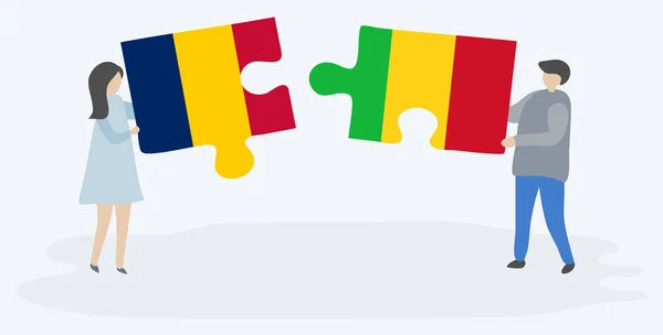 Пара Держащая Две Головоломки Чадскими Малийскими Флагами Чад Мали Вместе — стоковый вектор