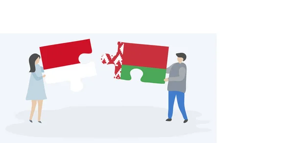 Pár Gazdaság Két Rejtvények Darab Indonéz Fehérorosz Zászlók Indonézia Fehéroroszország — Stock Vector