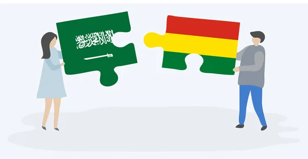 Paar Met Twee Puzzels Stukken Met Saudi Arabische Boliviaanse Vlaggen — Stockvector