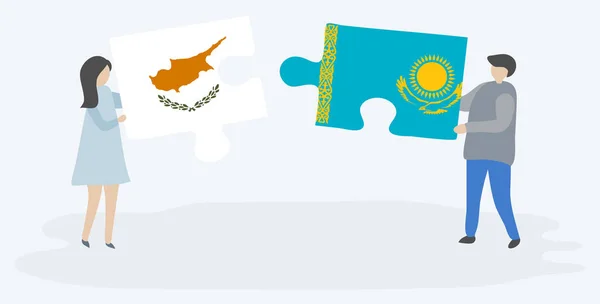 Dva Nich Drží Dvě Skládanky Kyperskou Kazašskou Vlajkou Kyperské Kazašské — Stockový vektor