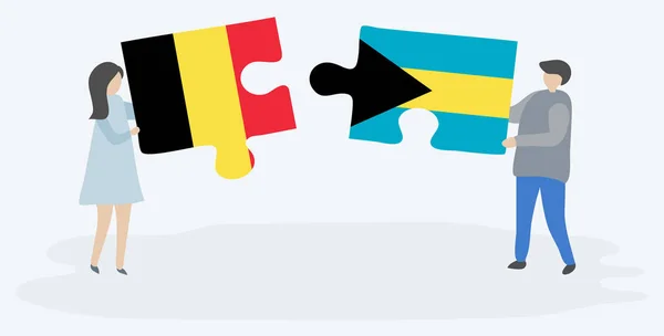 Belçika Bahama Bayrakları Yla Iki Bulmaca Tutan Çift Belçika Bahamalar — Stok Vektör