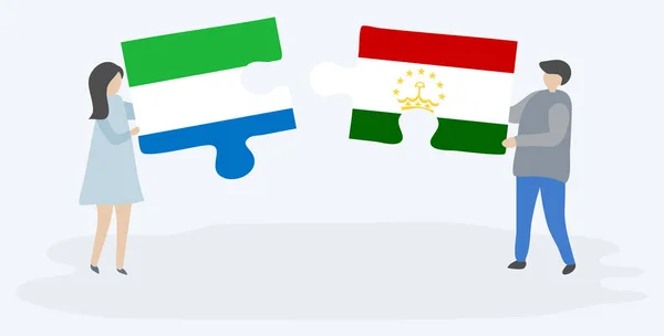Ζευγάρι Που Κρατάει Δύο Κομμάτια Παζλ Τις Σημαίες Της Σιέρα — Διανυσματικό Αρχείο