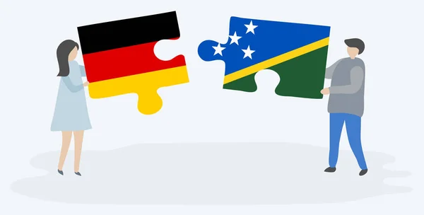 Ζευγάρι Που Κρατάει Δύο Κομμάτια Παζλ Σημαίες Γερμανών Και Νησιών — Διανυσματικό Αρχείο