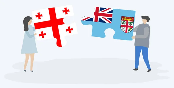 Пара Держащая Две Головоломки Грузинскими Фиджийскими Флагами Грузия Фиджи Вместе — стоковый вектор