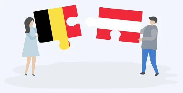 Paar Mit Zwei Puzzleteilen Mit Belgischer Und Österreichischer Flagge Belgien — Stockvektor