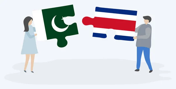 Casal Segurando Duas Peças Quebra Cabeças Com Bandeiras Paquistanesas Costa — Vetor de Stock