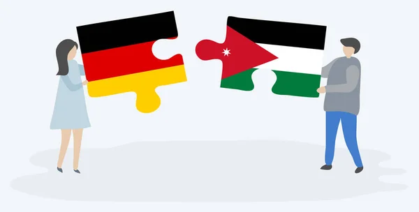 Пара Проведення Двох Головоломок Штук Німецькими Йорданської Прапори Німеччина Йорданія — стоковий вектор